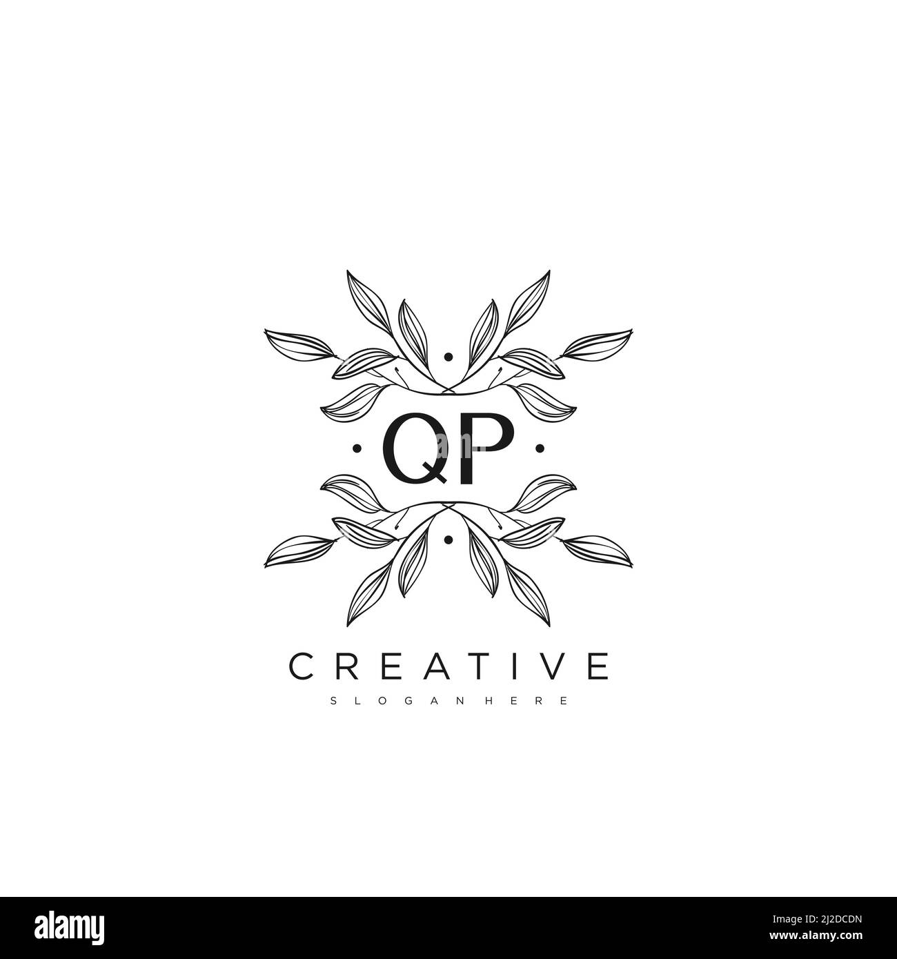 QP Initial Letter Flower Logo Template vettore premium Illustrazione Vettoriale
