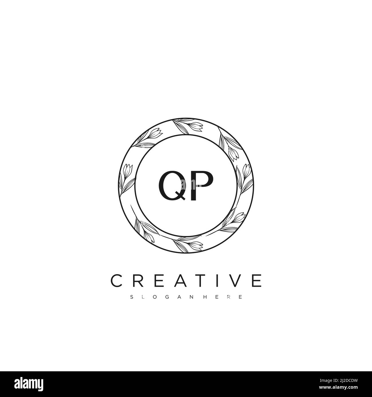QP Initial Letter Flower Logo Template vettore premium Illustrazione Vettoriale