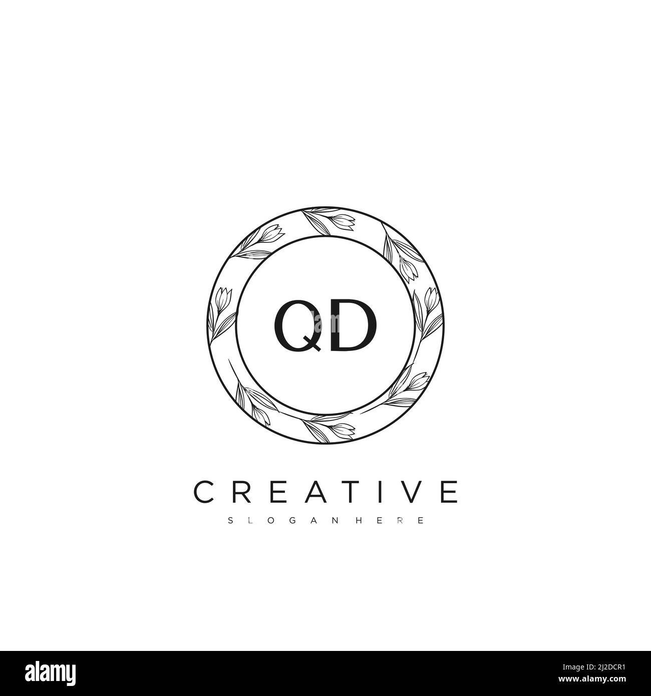 QD Initial Letter Flower Logo Template vettore premium Illustrazione Vettoriale