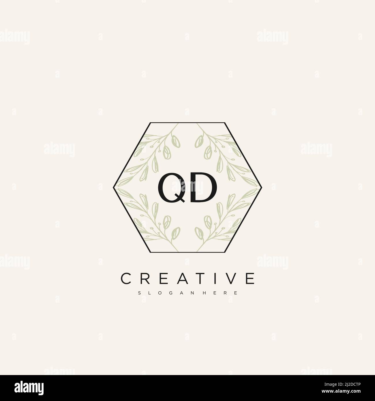 QD Initial Letter Flower Logo Template vettore premium Illustrazione Vettoriale