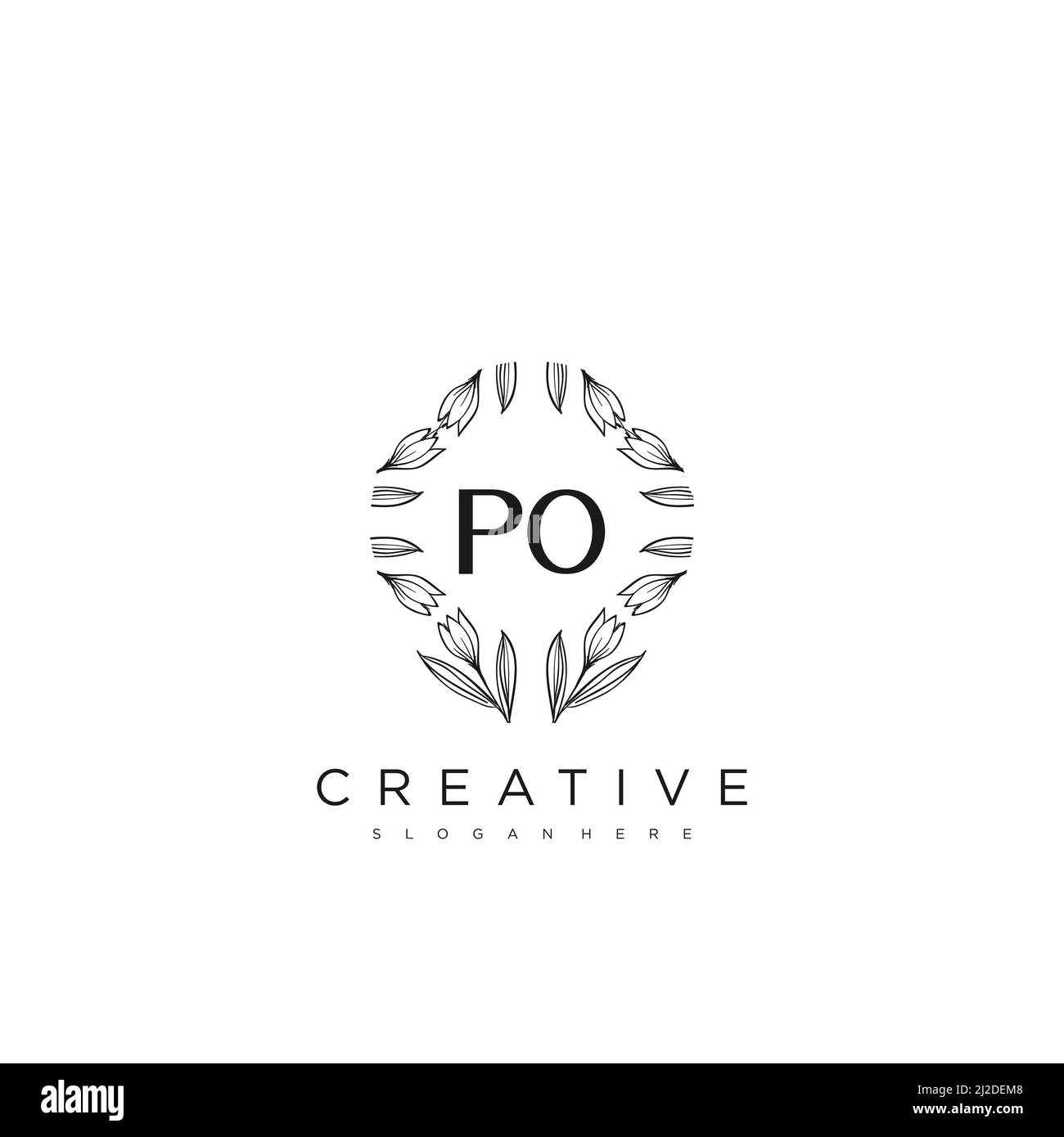 PO Initial Letter Flower Logo Template vettore premium Illustrazione Vettoriale