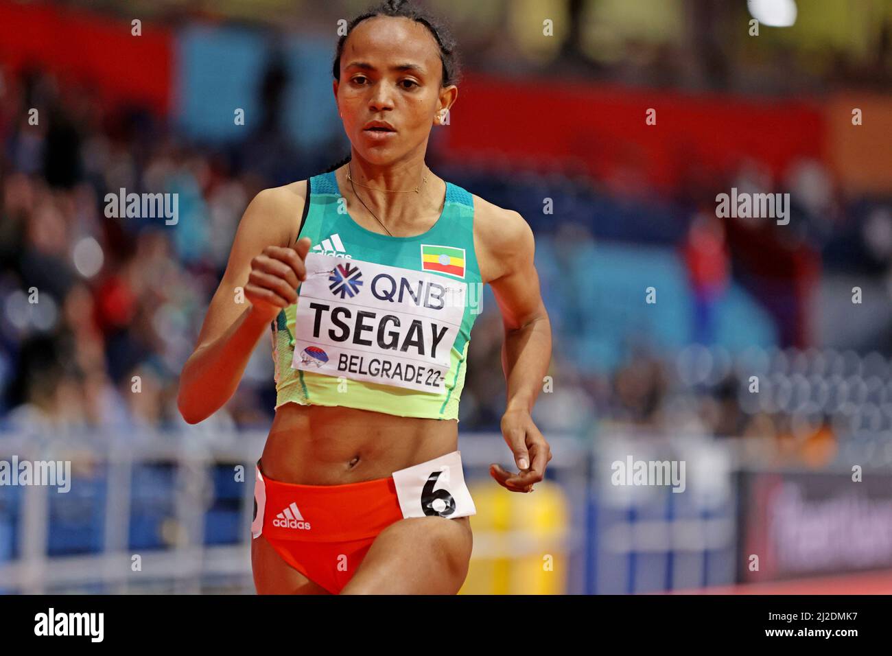 Gudaf Tsegay (ETH) vince le 1.500m donne in 3:57,19during il campionato mondiale di atletica indoor, sabato 19 marzo 2022, a Belgrado, Serbia. (J Foto Stock