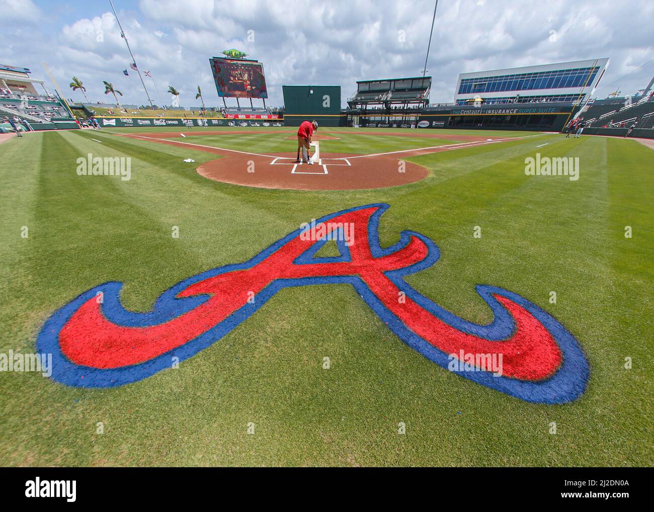 Venice, FL USA: Un'immagine generale dello stadio durante una partita primaverile di baseball tra gli Atlanta Braves e i Tampa Bay Rays, giovedì 31 marzo 2022, al Cooltoday Park. I raggi hanno battuto i Braves 5-1. (Kim Hukari/immagine dello sport) Foto Stock