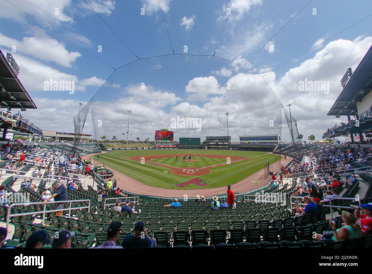 Venice, FL USA: Un'immagine generale dello stadio durante una partita primaverile di baseball tra gli Atlanta Braves e i Tampa Bay Rays, giovedì 31 marzo 2022, al Cooltoday Park. I raggi hanno battuto i Braves 5-1. (Kim Hukari/immagine dello sport) Foto Stock