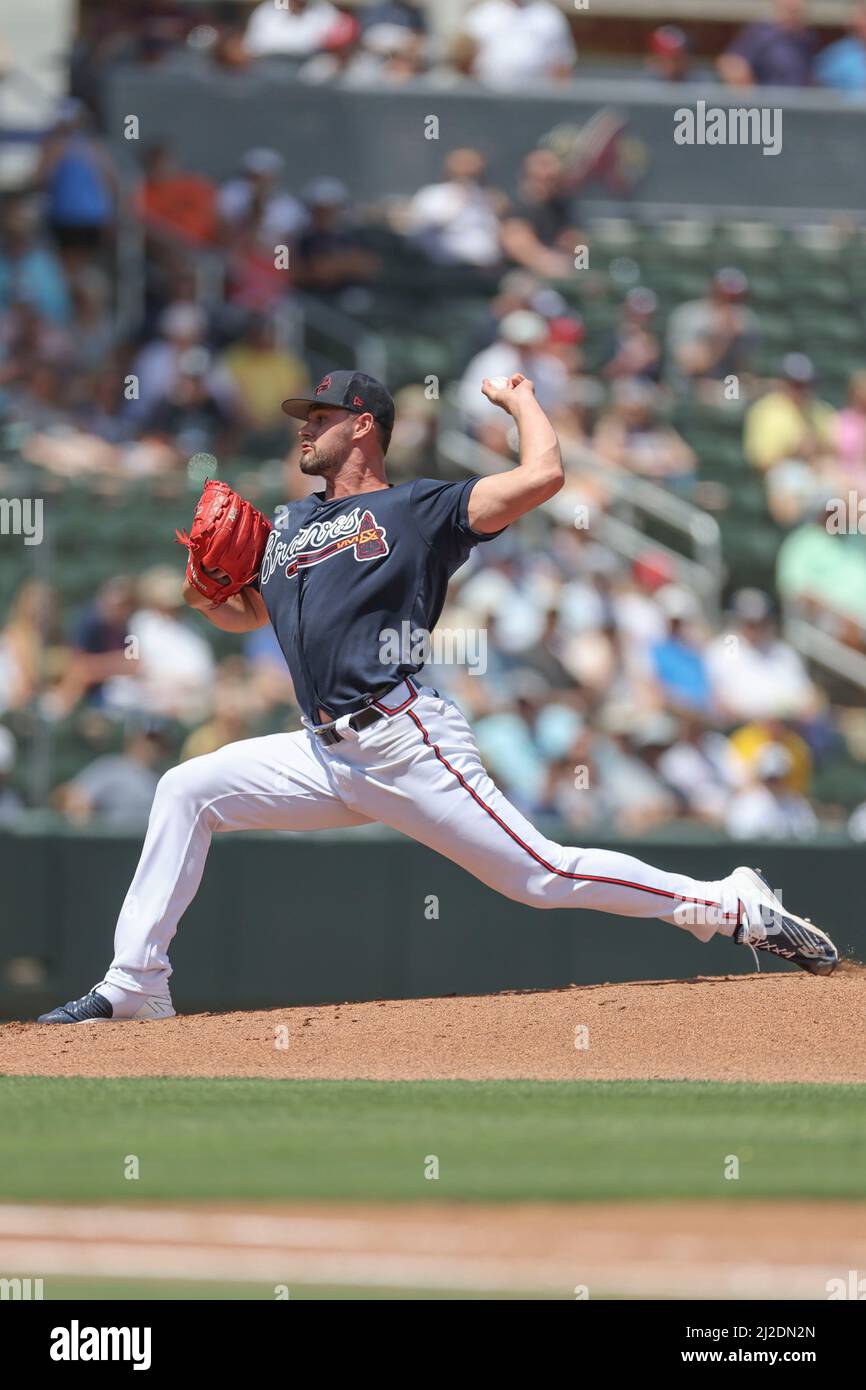 Venice, FL USA: Durante una partita primaverile di baseball, giovedì 31 marzo 2022, al Cooltoday Park. I raggi hanno battuto i Braves 5-1. (Kim Hukari/immagine dello sport) Foto Stock