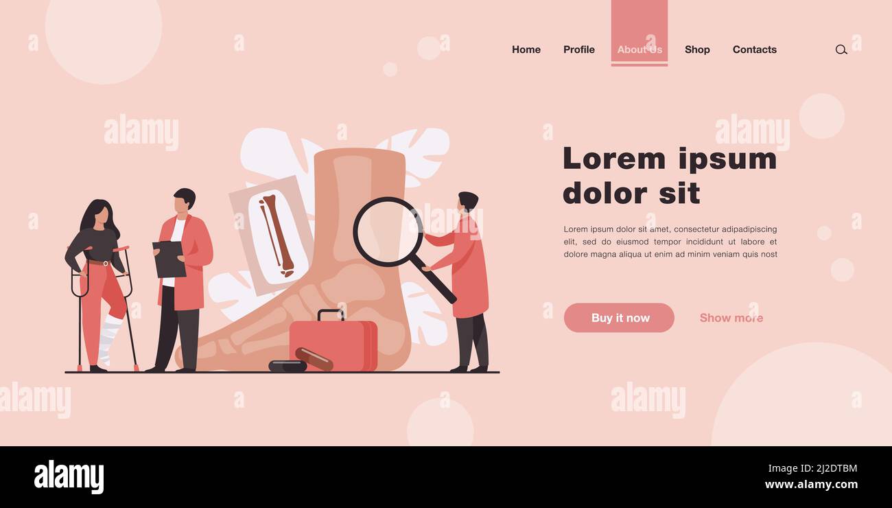 Polidiatristo che esamina la caviglia e il piede della paziente femminile. Donna su stampelle con gesso su gamba medico di consulenza con raggi X. Illustrazione vettoriale per tre Illustrazione Vettoriale