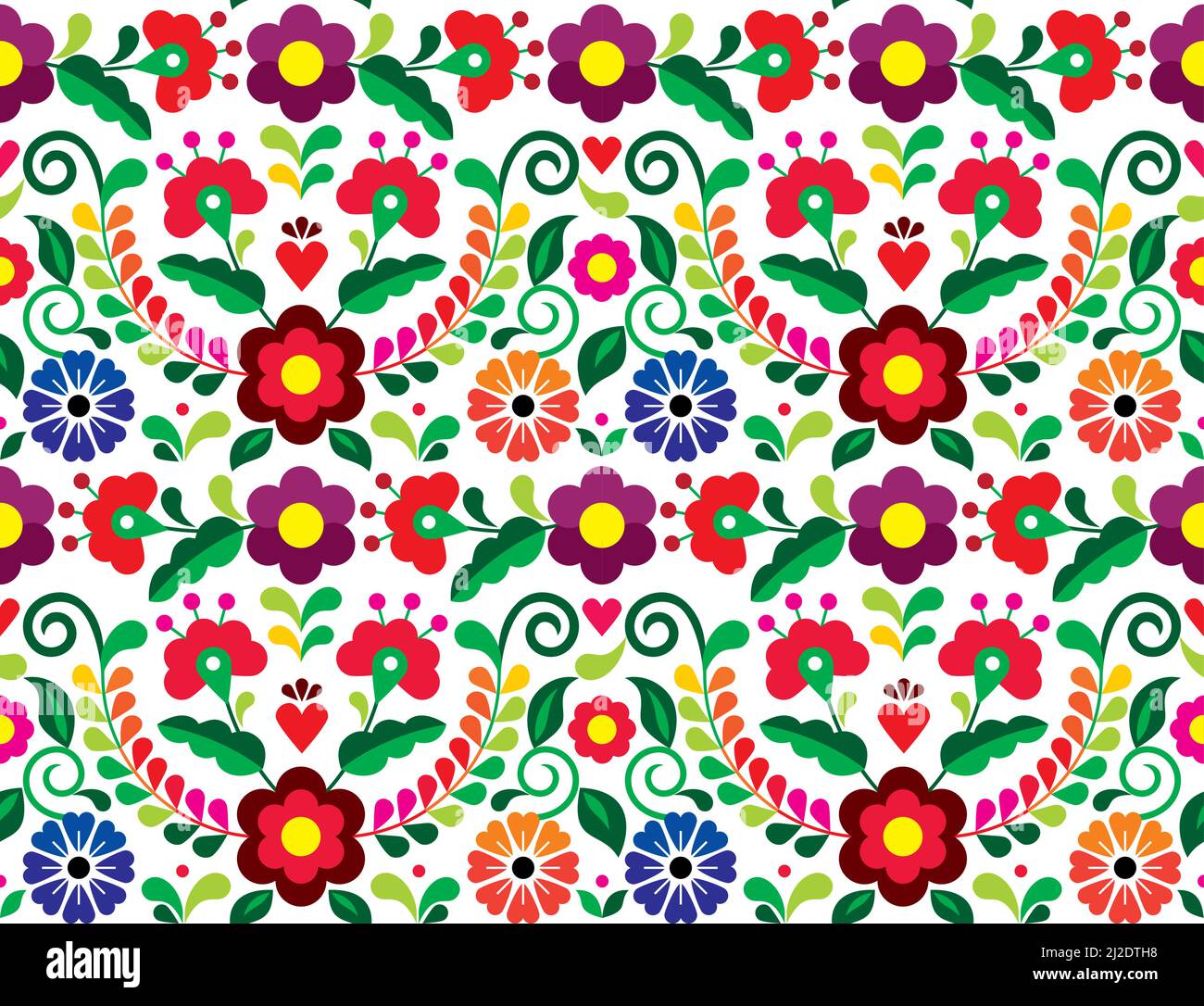 Motivo vettoriale senza cuciture con motivo floreale messicano Morif, tessuto o stampa tessuto ispirato ai tradizionali ricami artigianali dal Messico Illustrazione Vettoriale