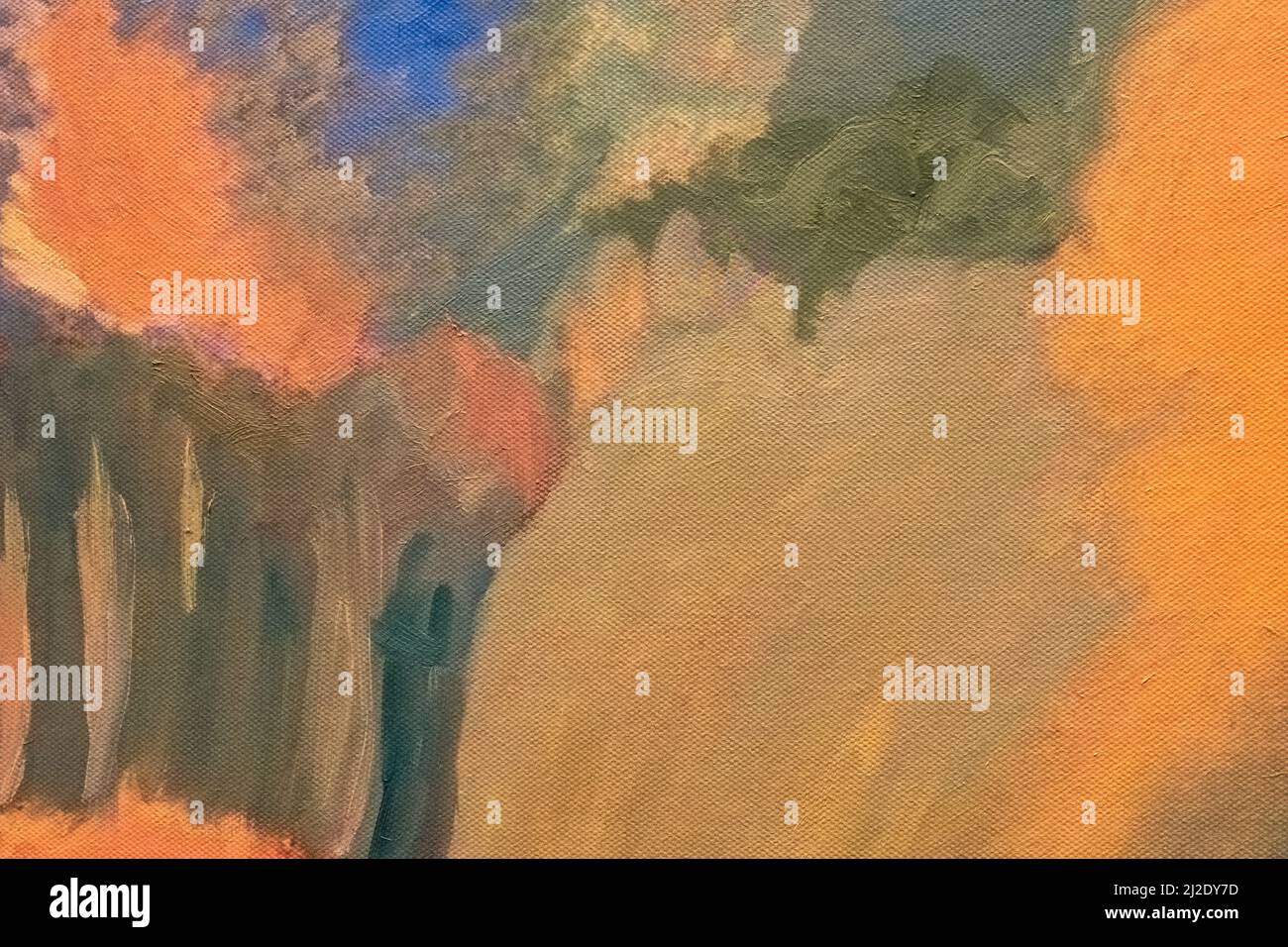 Astratto arte sfondo arancione scuro e verde colori. Pittura acquerello su tela con sfumatura beige. Frammento di disegno su carta con motivo. Foto Stock