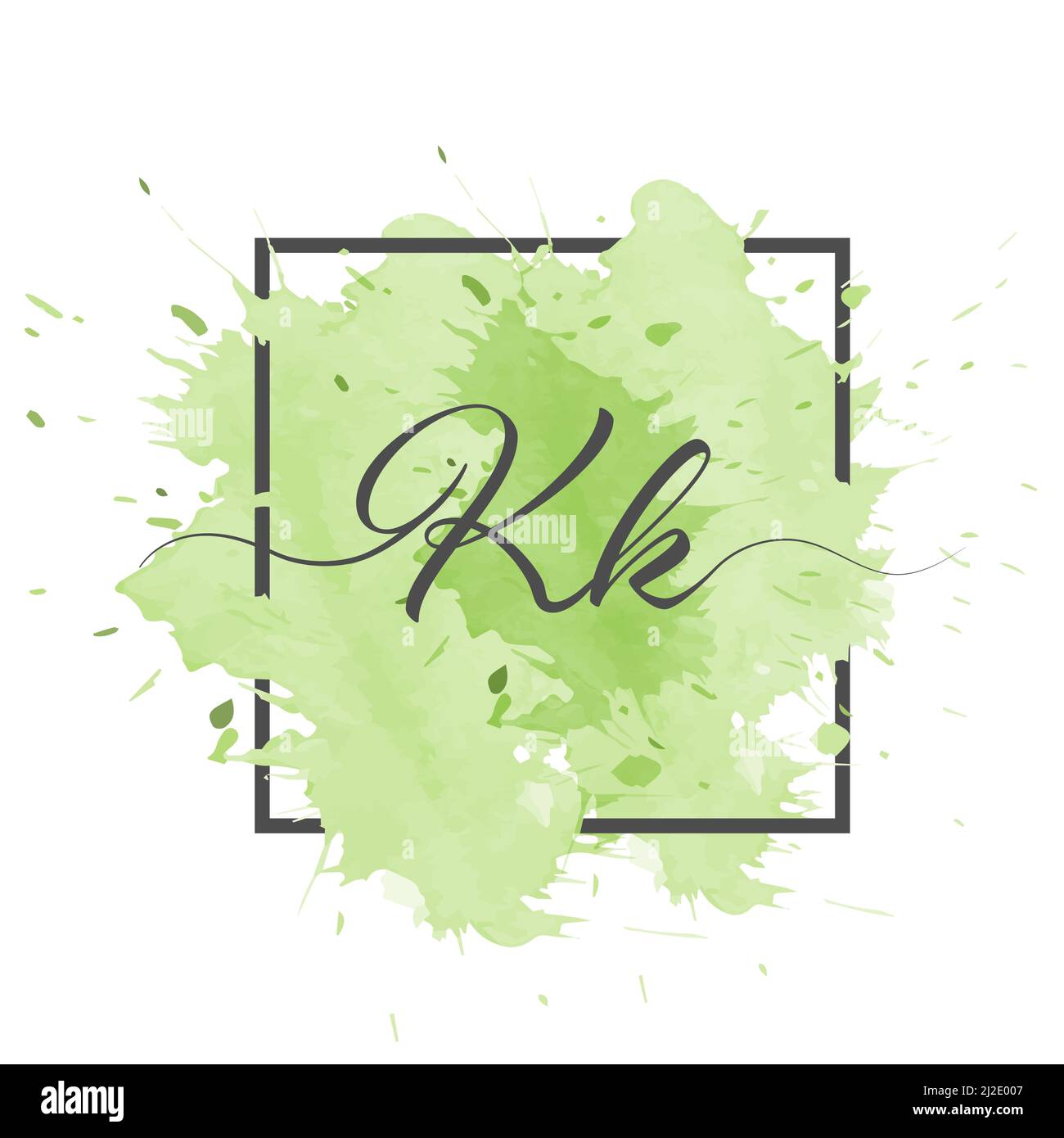 Le lettere minuscole K e K calligrafiche sono scritte in una linea continua su uno sfondo colorato in un riquadro. Illustrazione Vettoriale