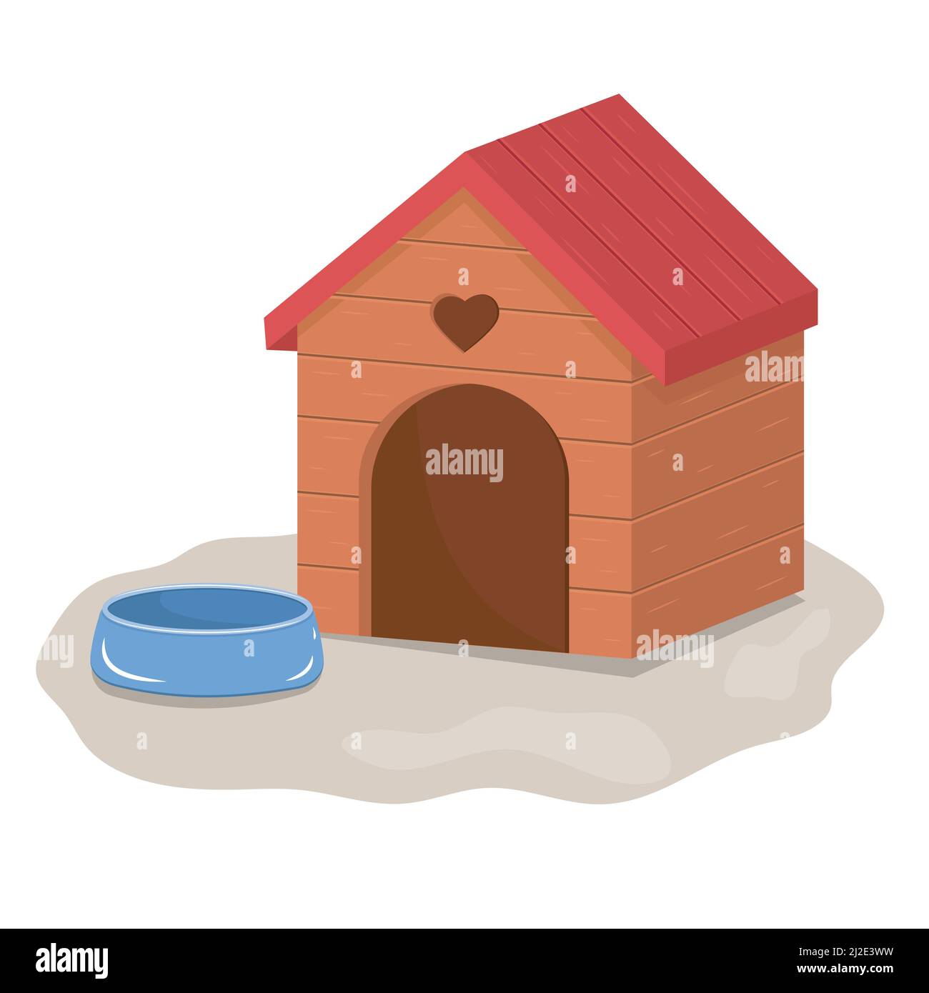 Doghouse e Bowl per cibo secco e acqua per cani e gatti Vector illustrazione isolata. Illustrazione Vettoriale
