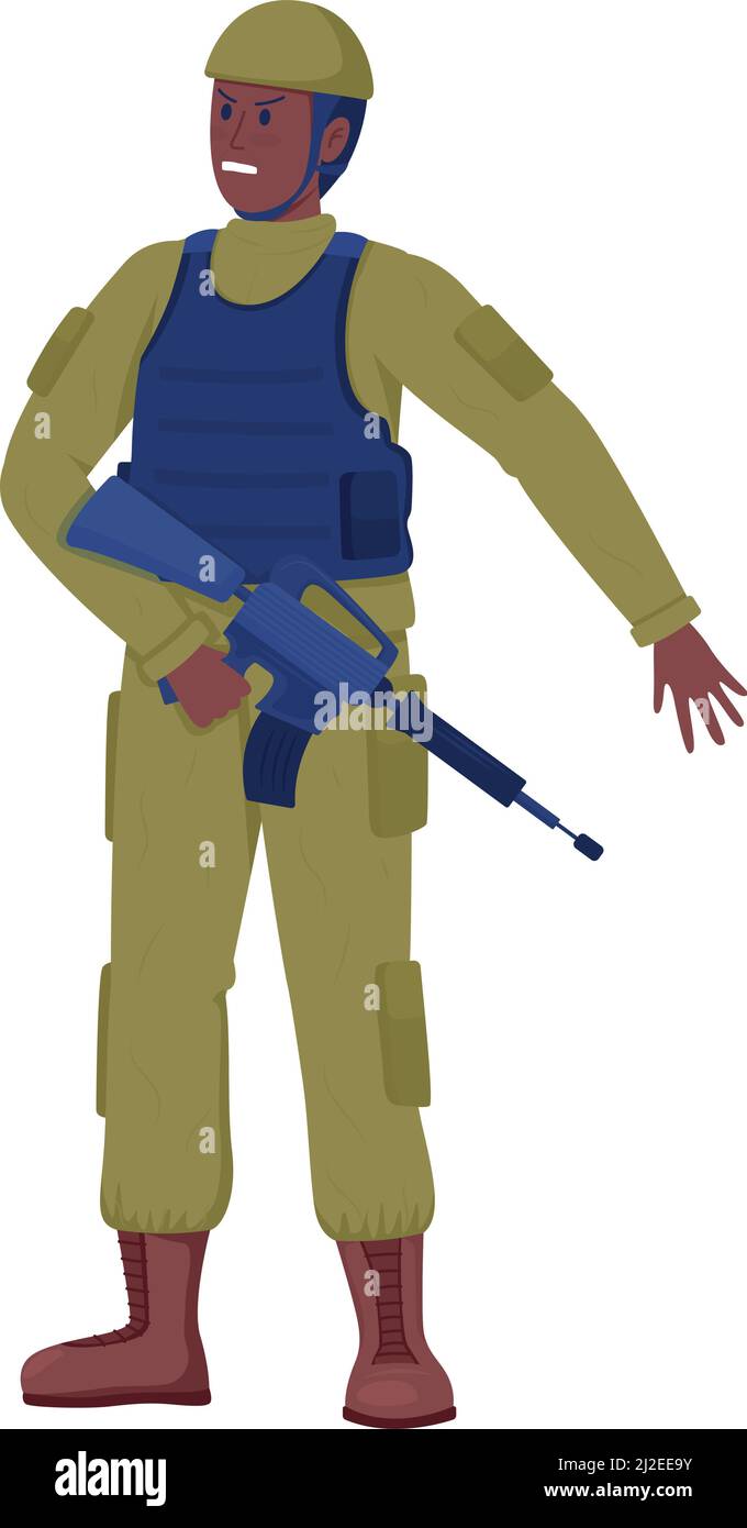 Combattente con carattere vettoriale semi-piatto a colori carabina Illustrazione Vettoriale