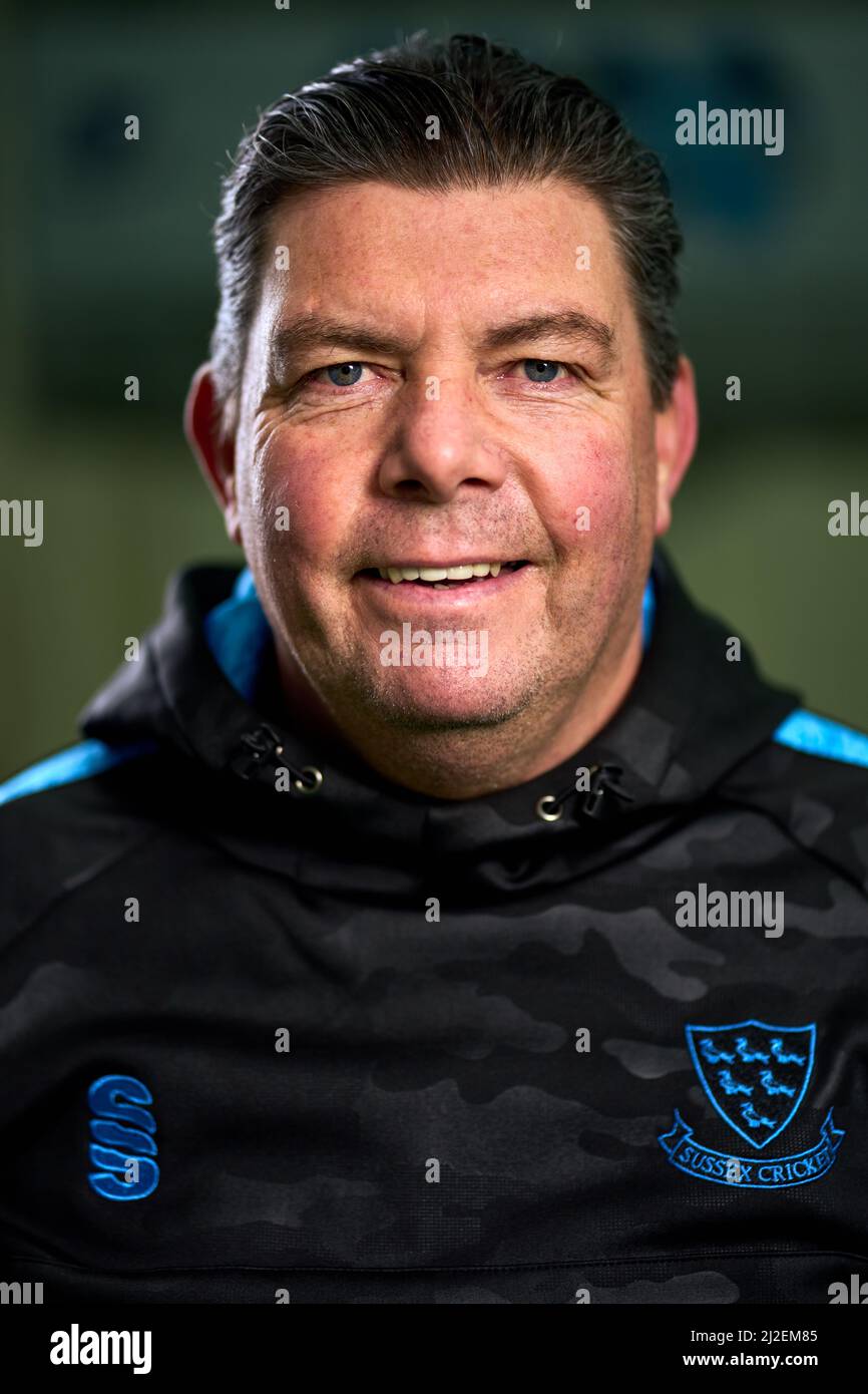 Direttore del cricket Keith Greenfield di Sussex durante una fotocall al Central County Ground 1st, Hove. Data foto: Giovedì 31 marzo 2022. Foto Stock