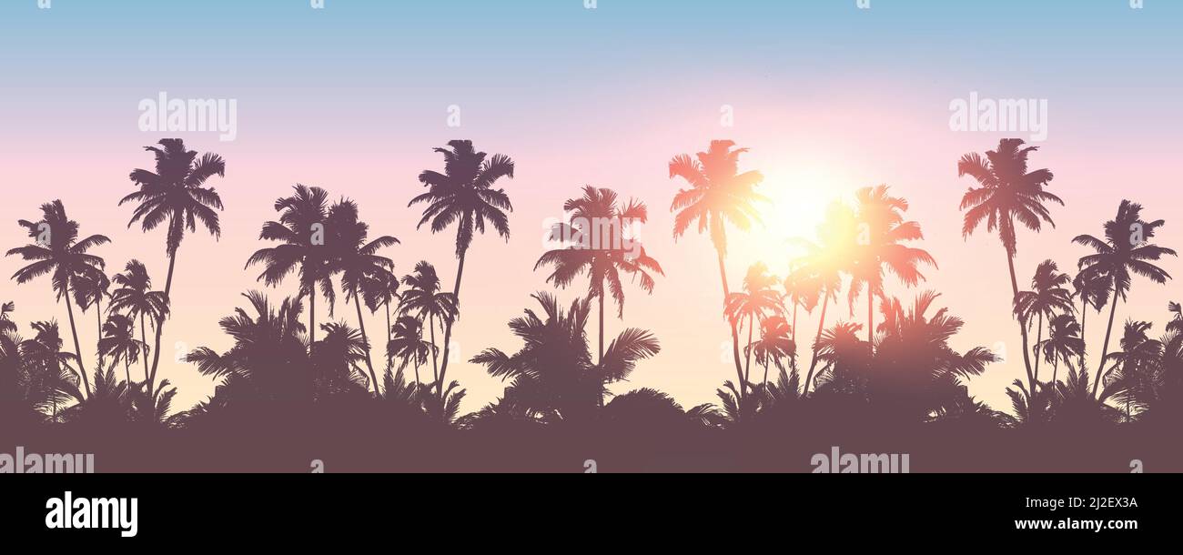 romantica silhouette di palme sullo sfondo di una vacanza estiva giorno di sole Illustrazione Vettoriale