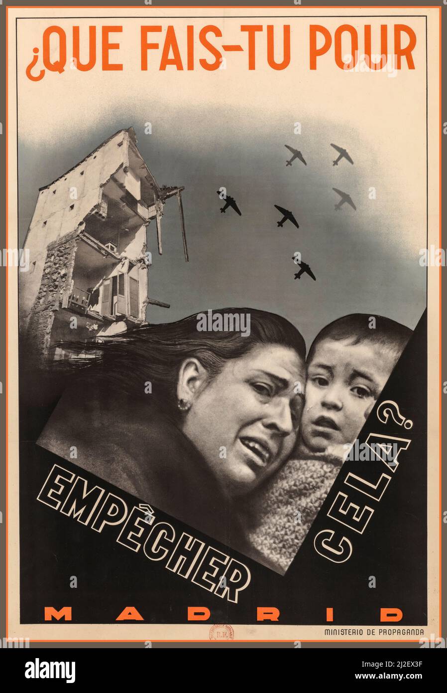 Vintage Spanish Civil War Poster 1930's ' ¿ Que fais-tu pour empêcher cela ? Madrid' '¿ cosa state facendo per prevenire questo? Spagna di Madrid Foto Stock