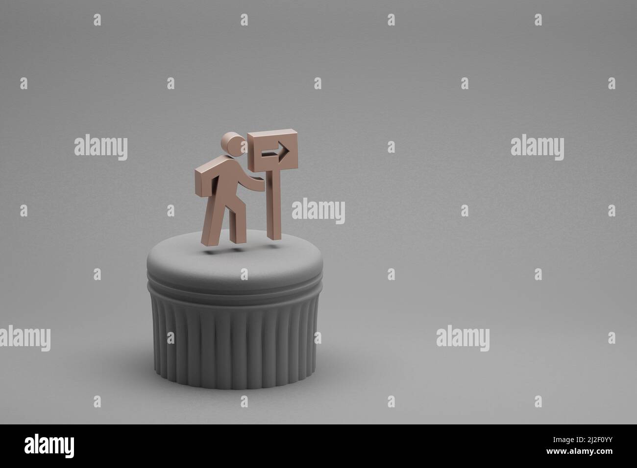 Belle illustrazioni astratte seguono le icone dei simboli dei segni su una colonna e sfondo meraviglioso. 3d illustrazione del rendering. Motivo di sfondo per Foto Stock