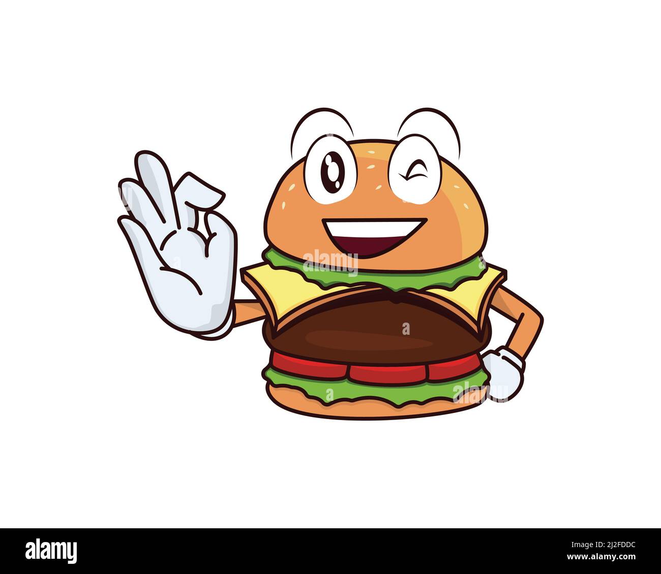 Burger dettagliato che consiglia e promuovere Gesture Mascot Vector Illustrazione Vettoriale