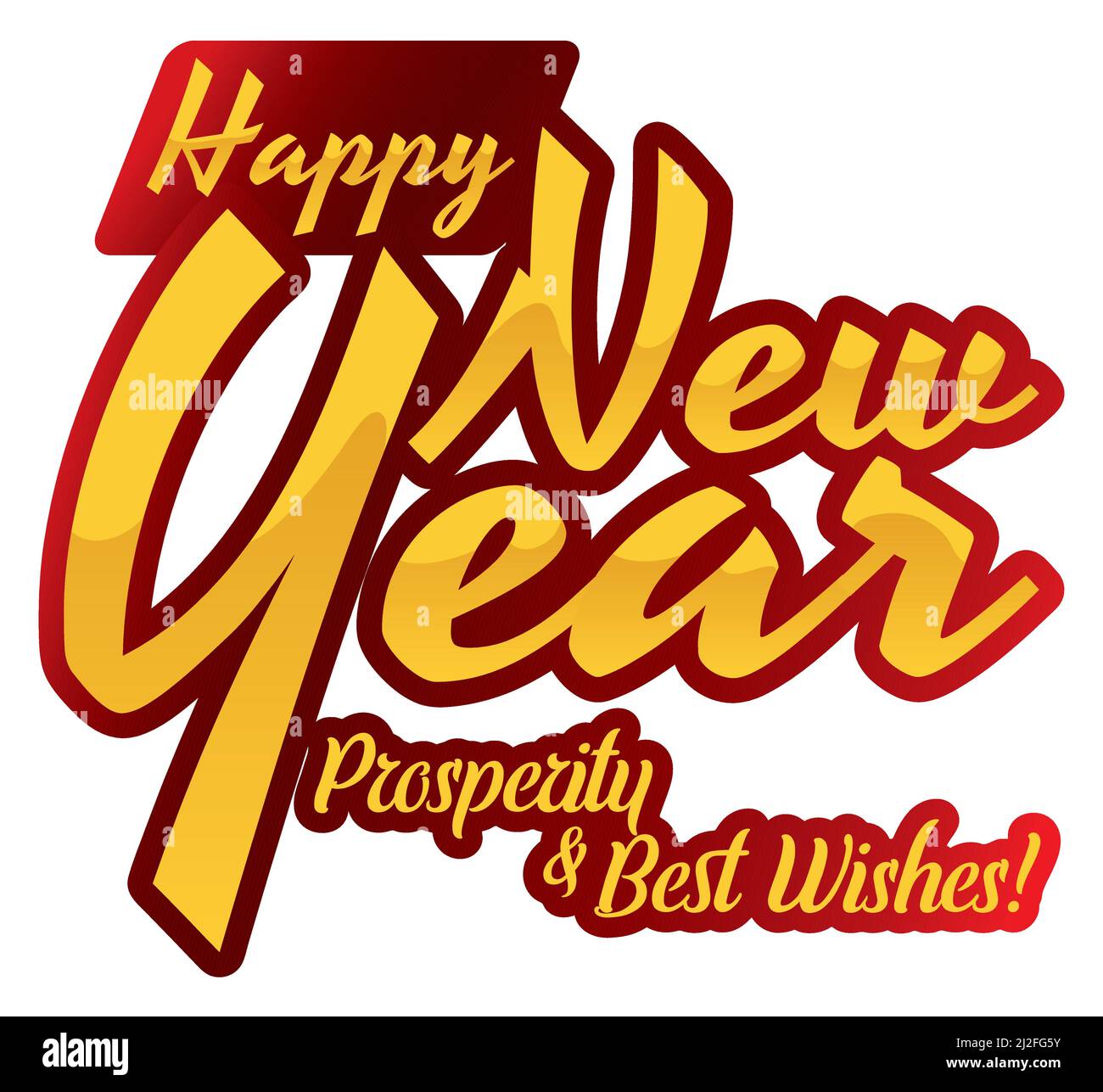 Design rosso e dorato con messaggio commemorativo per l'anno nuovo: Prosperità e auguri! Illustrazione Vettoriale