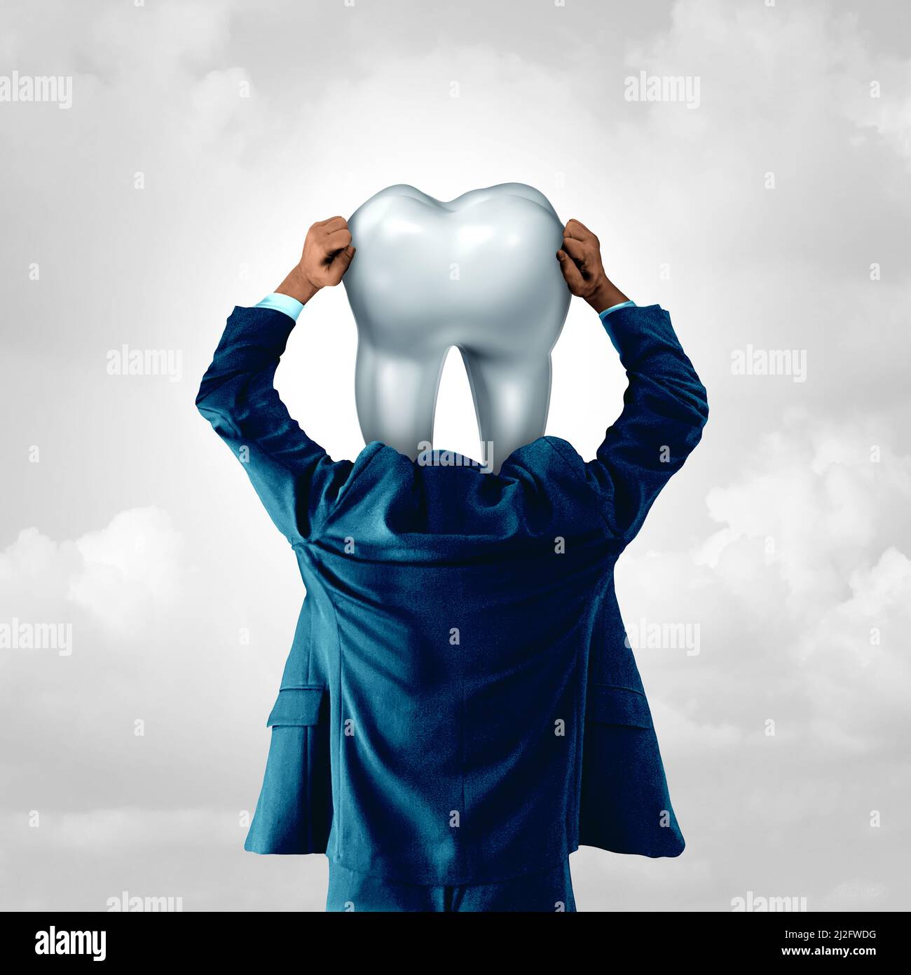 Mal di denti o dolore ai denti e doloroso concetto di salute dentale come un simbolo molare umano su un paziente sofferente come una metafora medica per denti sensibili o. Foto Stock