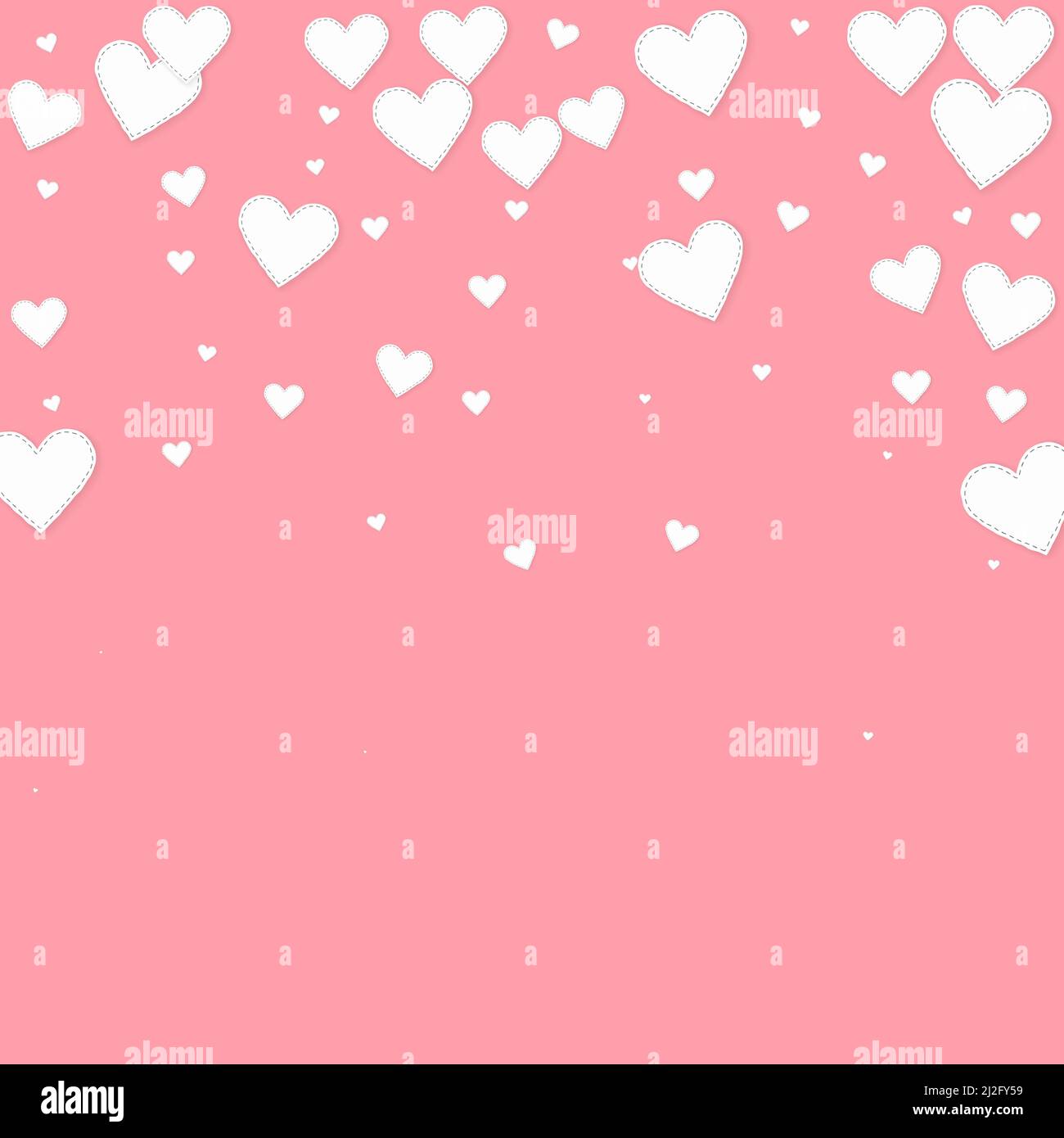 Cuore bianco amore confettis. San Valentino caduta pioggia sfondo creativo. I cuori di carta cuciti cadenti si confettano su sfondo rosa. Vettore freddo i Illustrazione Vettoriale