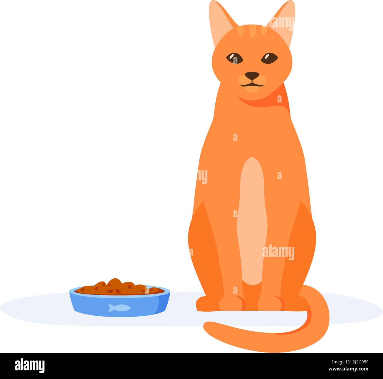 Il PET non mangia cibo nel recipiente. Gatto domestico rosso che è selettivo e pernickety. Animali domestici che non mangiano kibble o cibo umido. Problema di alimentazione animale domestico. Illustrazione Vettoriale