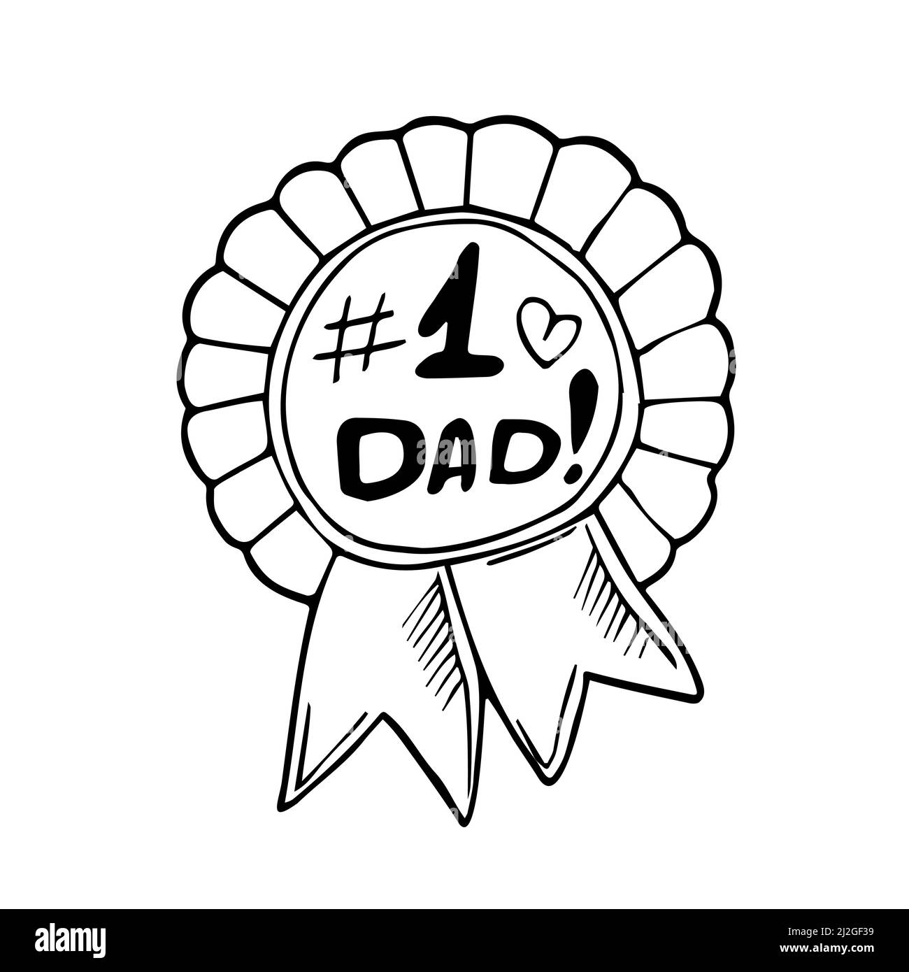 Premio Doodle Best papà. Medaglia per papà. Concetto di giornata dei Padri felici. Vettore isolato Illustrazione Vettoriale