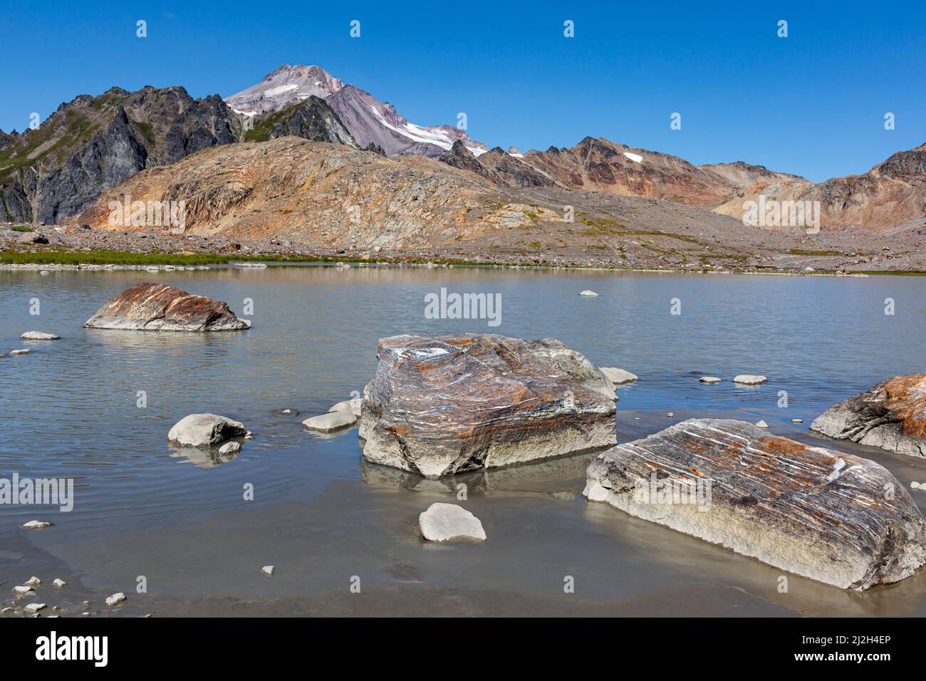 WA21254-00...WASHINGTON - acqua di fusione glaciale lattiginosa situata sotto il White Chuck Glacier Peak nel Glaicer Peak Wilderness. Foto Stock