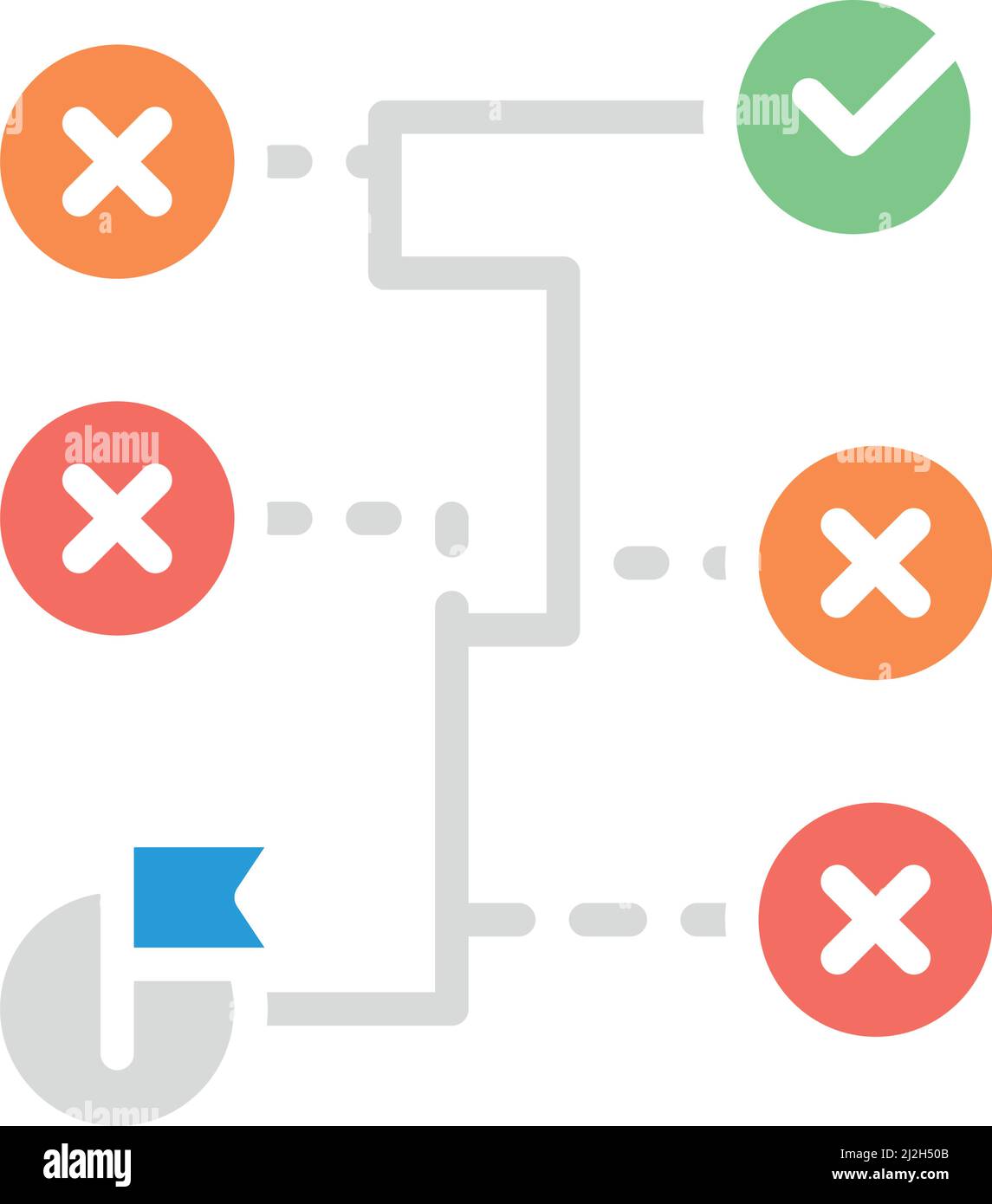Soluzione corretta vettoriale, labirinto, icona della linea bianca dell'algoritmo. Illustrazione Vettoriale