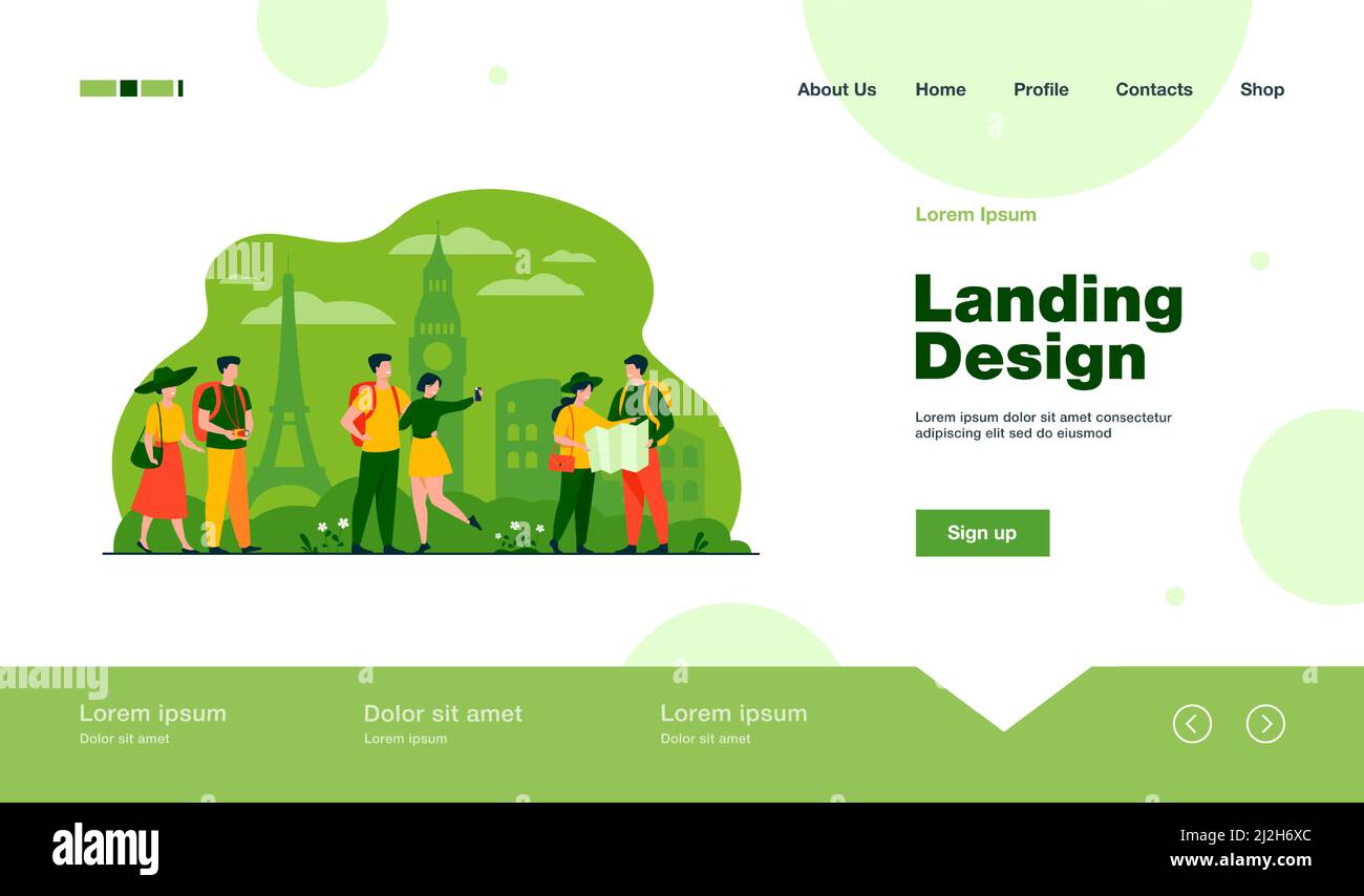 Coppie felici che viaggiano in Europa e scattano foto isolate vettore piano illustrazione. Cartoon gruppo di persone con zaino, macchina fotografica e mappa. Vacanza Illustrazione Vettoriale