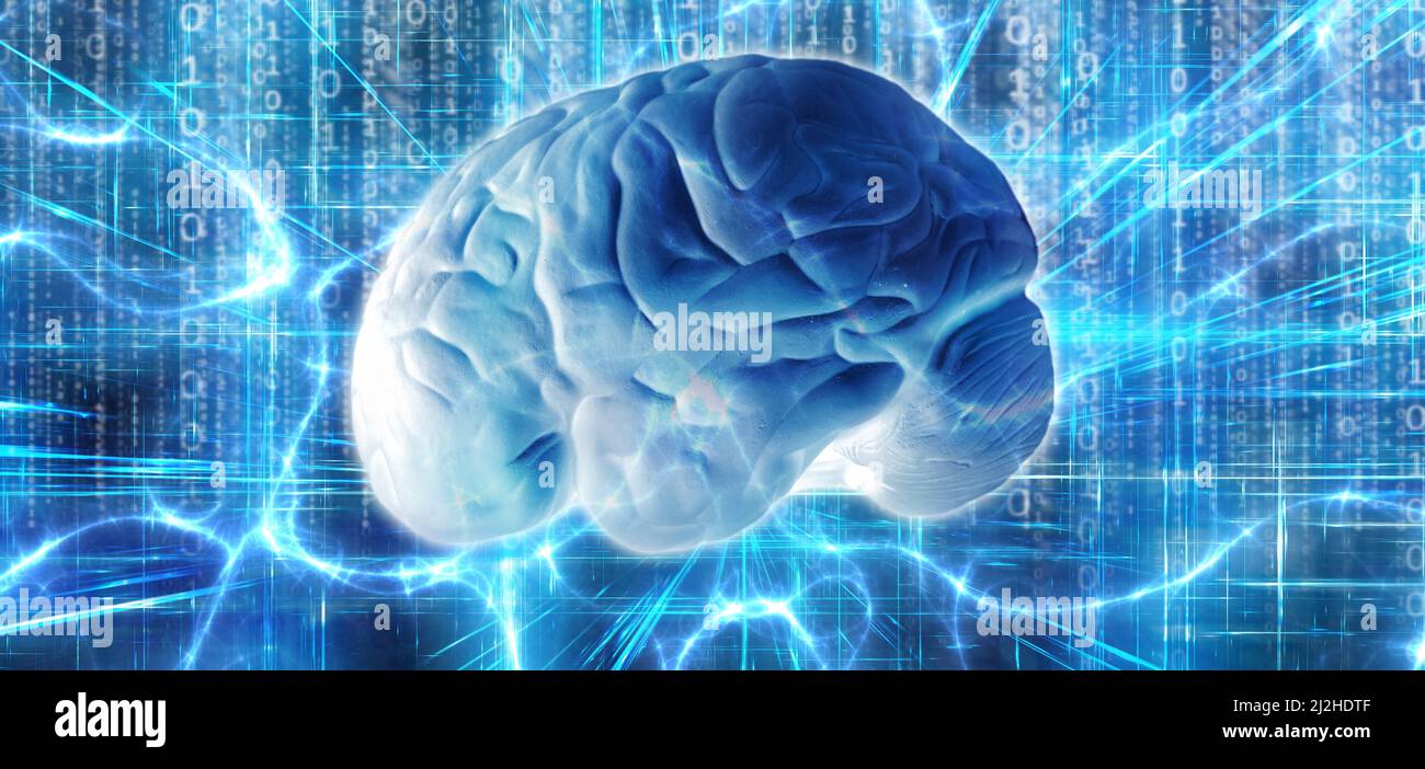 cervello umano e onde elettriche Foto Stock