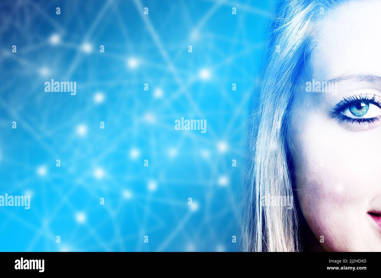 donna volto e rete neurale Foto Stock