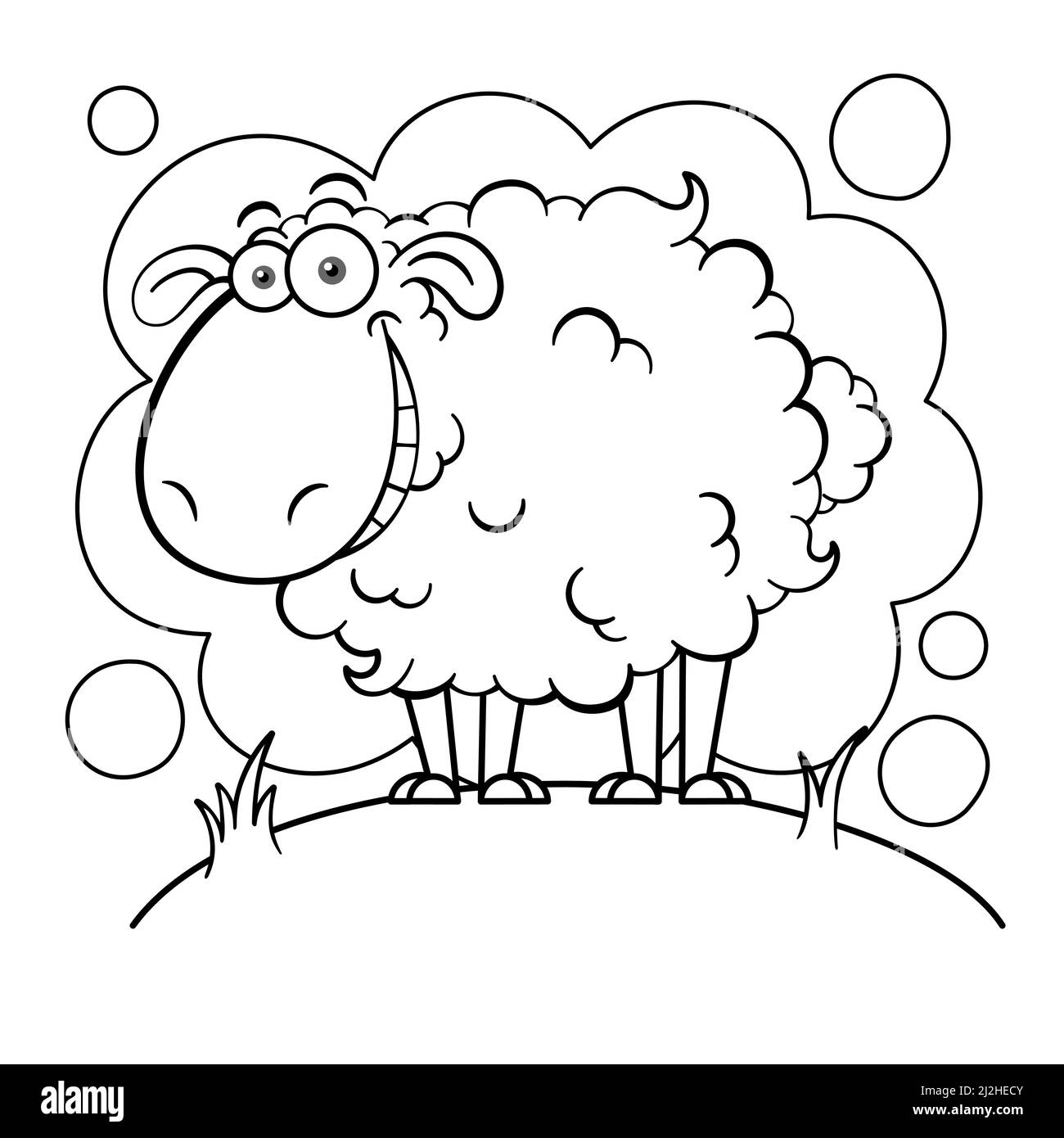 Divertente Cartoon White Sheep contorno Illustrazione Vettoriale
