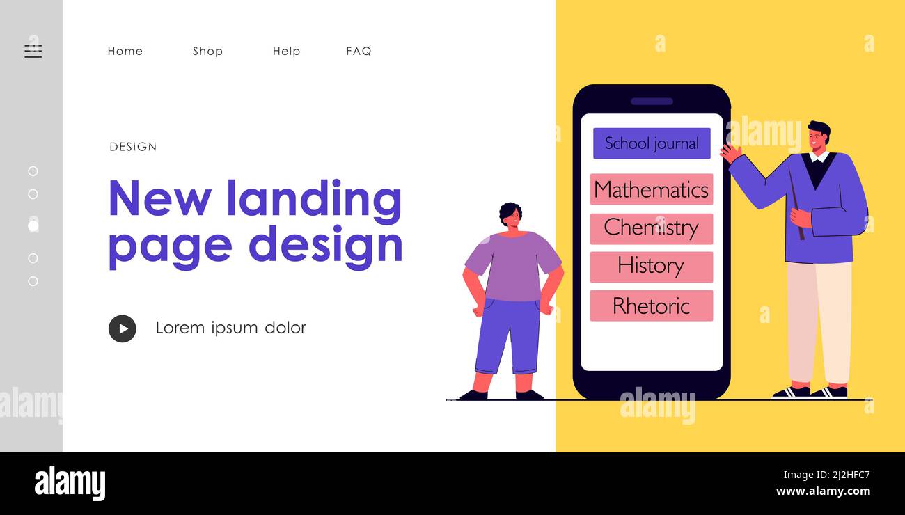 Insegnante che mostra il giornale della scuola alla pupilla. Insegnante con puntatore che mostra l'app mobile con il giornale della scuola. Studente interessato a guardarlo. Co. Educativa Illustrazione Vettoriale