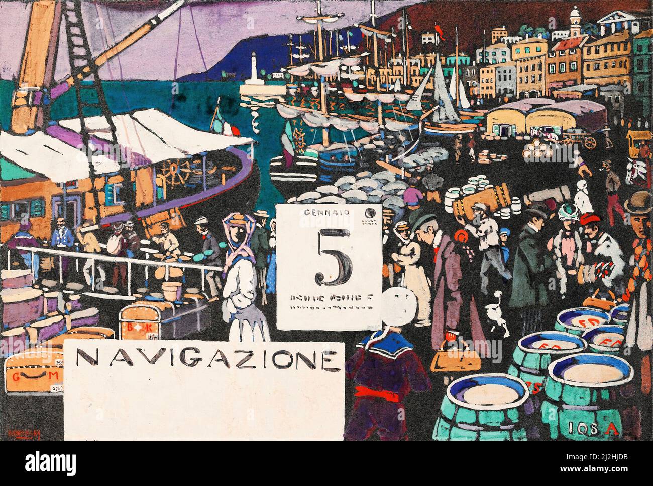 Arte vintage di Wassily Kandinsky - navigazione - Entwurf Fur Ein Schiffsplakat (Studio per un Poster della nave) (1906). Foto Stock