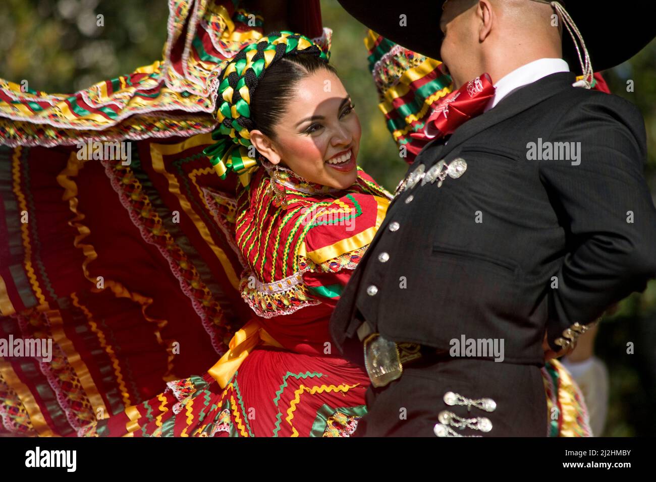 Ballerini folcloristici messicani al Mexican Independence Day, Los Angeles, California Foto Stock