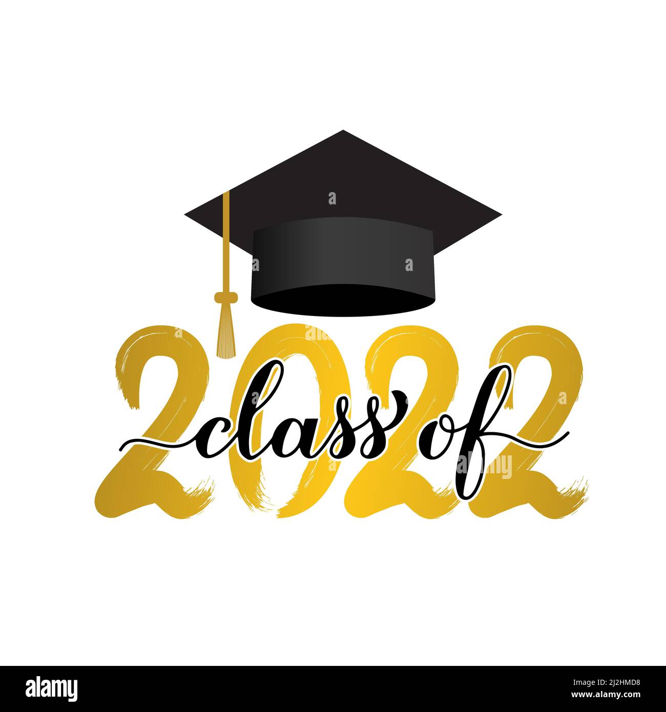 Classe di lettere 2022 con pennellata d'oro. Congratulazioni al poster tipografico dei laureati. Modello vettoriale facile da modificare per banner, biglietti di auguri Illustrazione Vettoriale