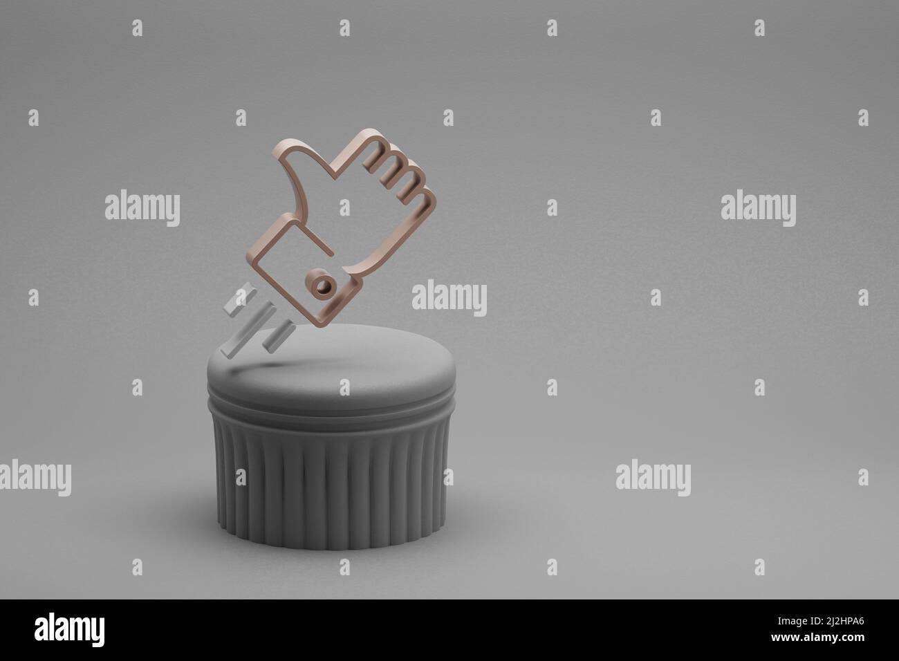 Belle illustrazioni astratte Thumbs Up icone simbolo su una colonna beton e sfondo meraviglioso. 3d illustrazione del rendering. Motivo di sfondo per Foto Stock