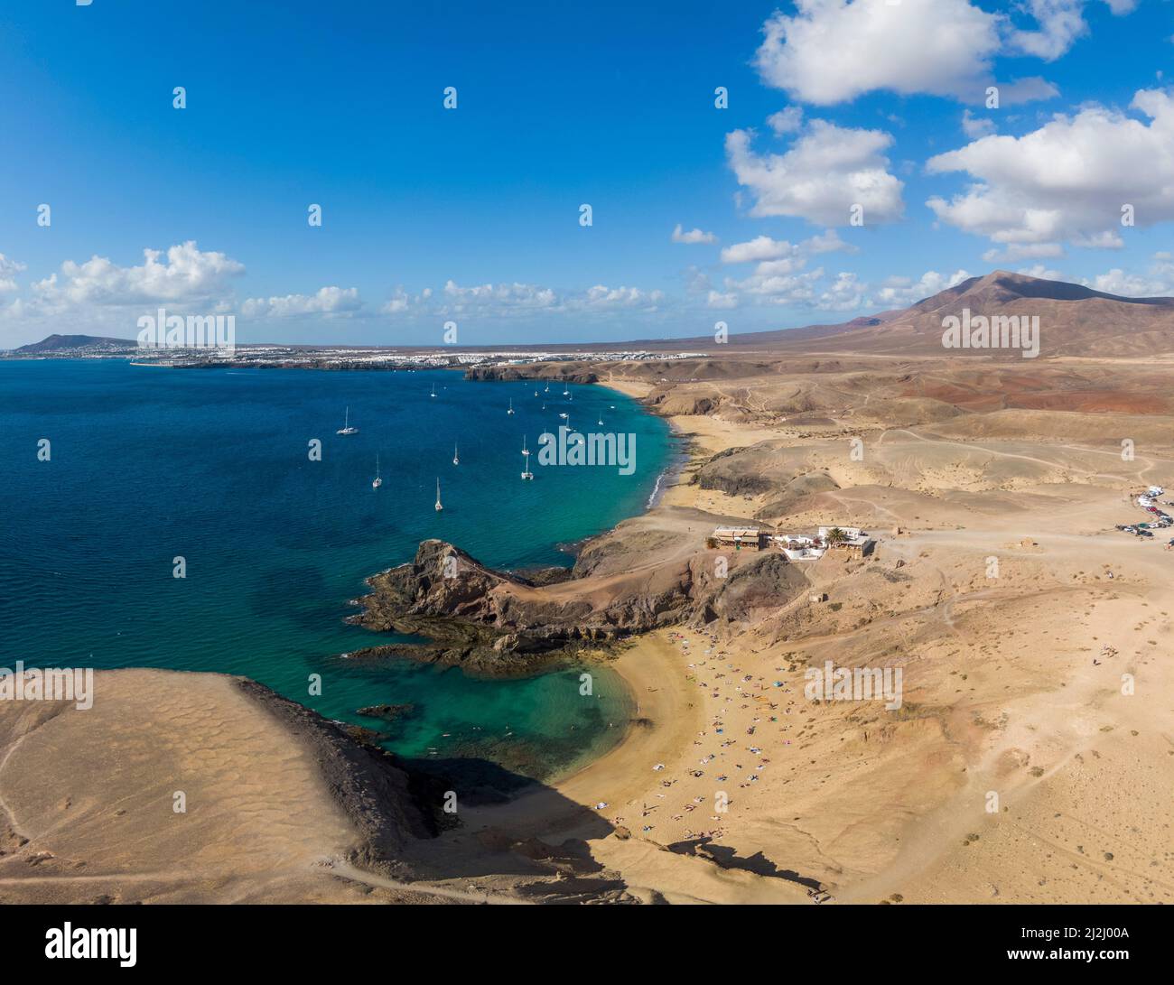 Le spiagge sulla costa meridionale dell'isola spagnola di Lanzarote Foto Stock