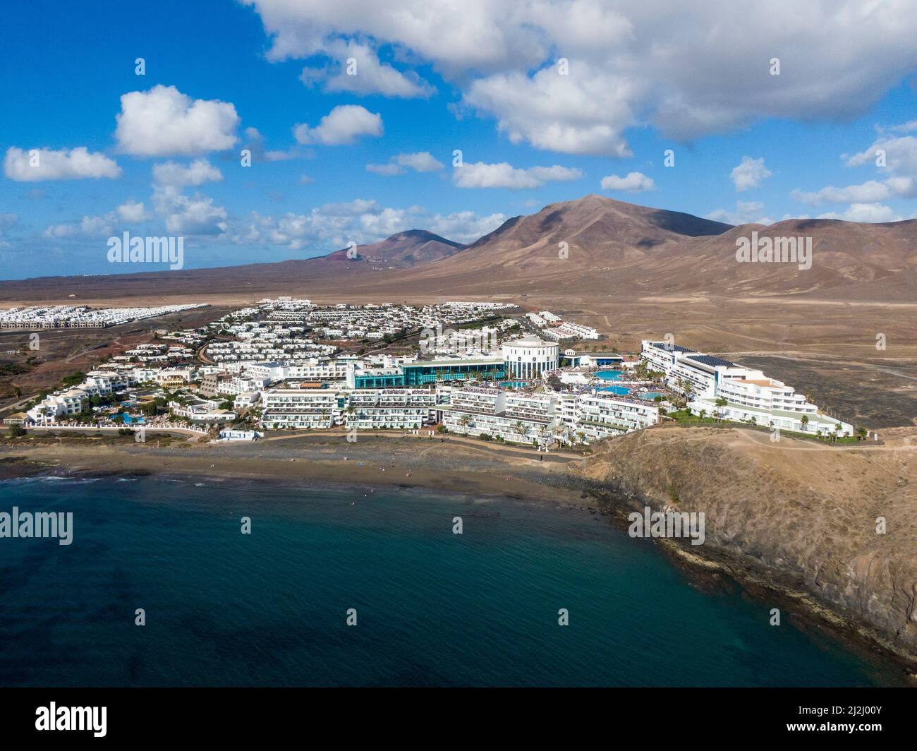 Gli hotel sulla costa meridionale dell'isola spagnola di Lanzarote Foto Stock
