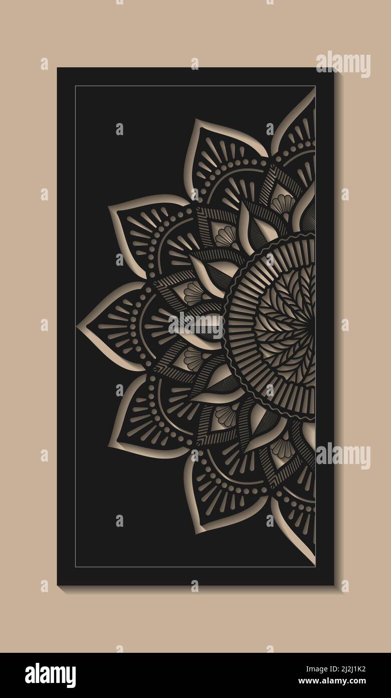 Pannello vettoriale a taglio laser, disegno mandala senza cuciture per pannello decorativo. Immagine adatta per incisione. Modello decorativo in mandala senza cuciture Illustrazione Vettoriale