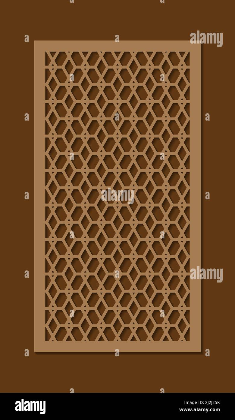 Pannello vettoriale a taglio laser, motivo senza cuciture per pannello decorativo. Immagine adatta per l'incisione. Modello decorativo con taglio senza giunture. Illustrazione Vettoriale