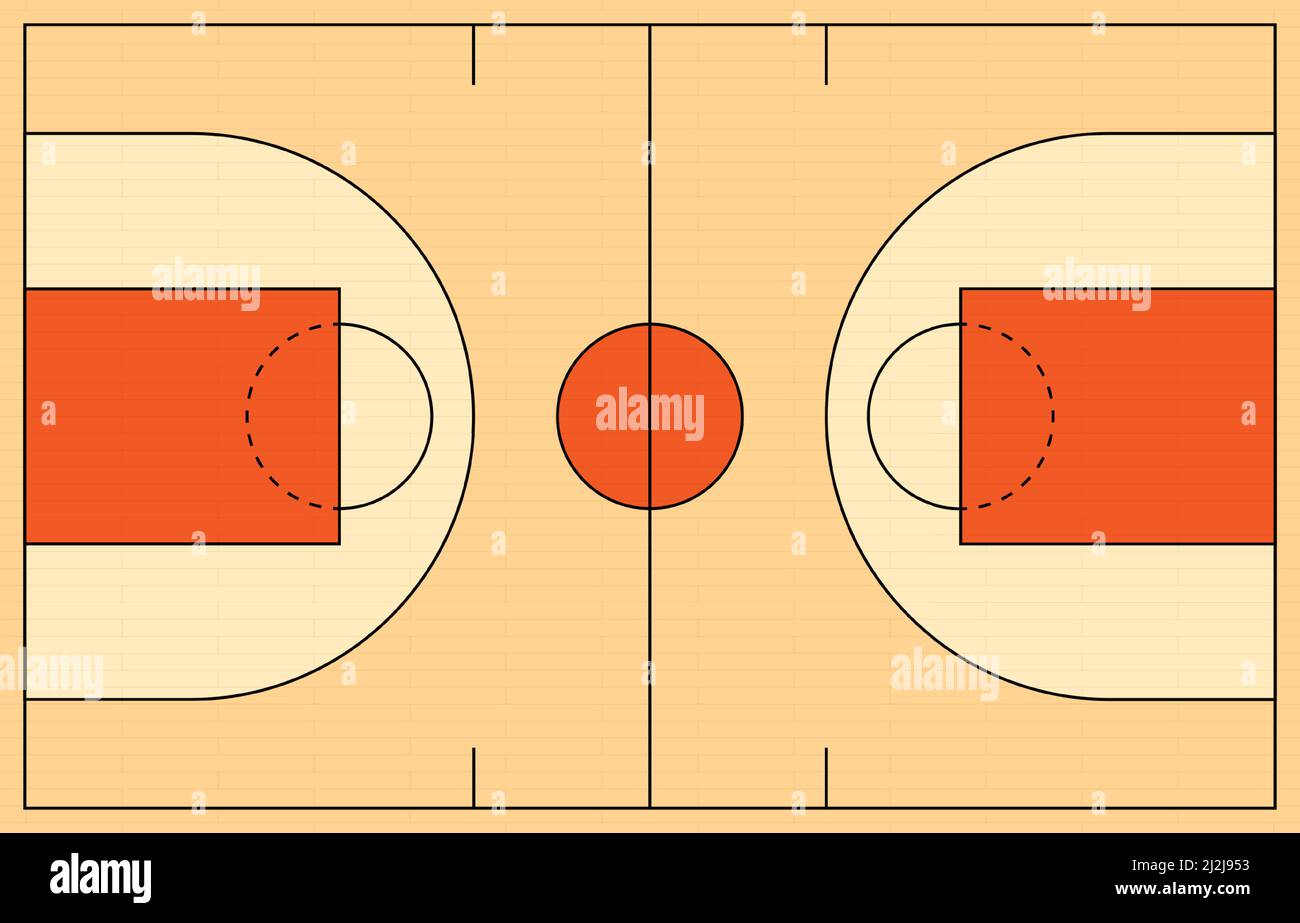 Layout vista dall'alto campo da basket, illustrazione vettoriale. Illustrazione Vettoriale