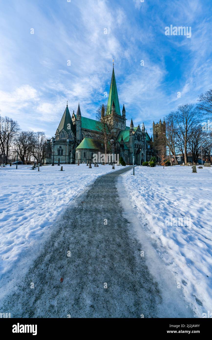 Una famosa cattedrale di Nidarosdomen a Trondheim, Norvegia Foto Stock