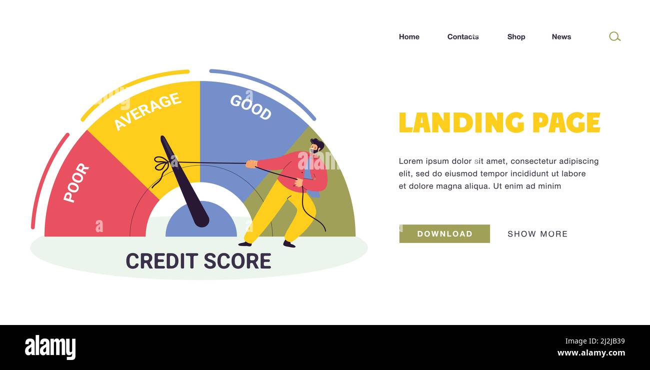 Uomo d'affari che tira il tachimetro da scarse a buone prestazioni. Persona che cambia il rapporto di accreditamento per l'illustrazione piatta migliore del vettore. Punteggio di credito, personalizzato Illustrazione Vettoriale