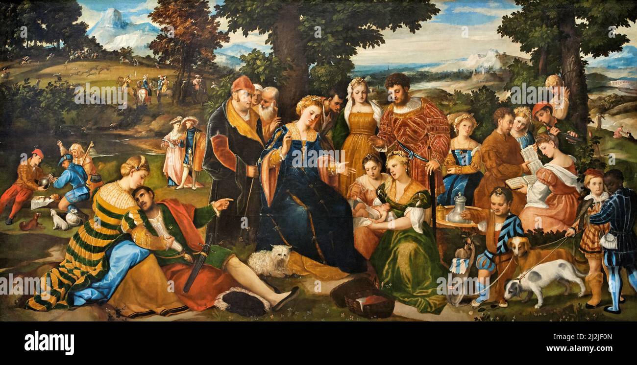 Mosè salvato dalle acque - olio su tela - Bonifacio Veronese - 1545 - Milano, Italia, Pinacoteca di Brera Foto Stock
