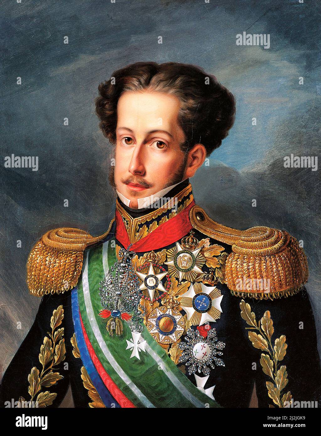 Pedro i, primo imperatore del Brasile, fondatore e primo Gran Maestro dell'Ordine, indossando tra gli altri ordini la Grande Croce dell'Ordine Imperiale della Croce (allora il grado più alto dell'Ordine).- Simplicio Rodrigues de SA, circa 1830 Foto Stock