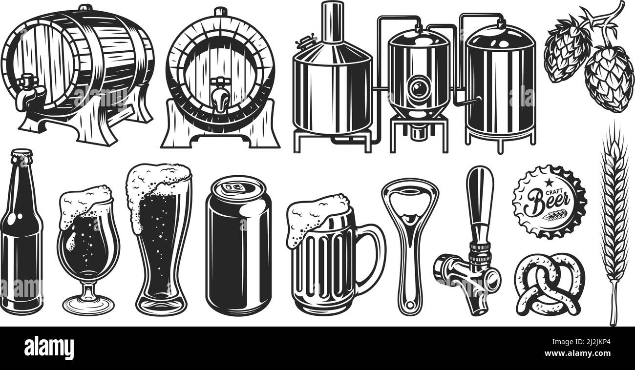 Oggetto birra in stile vintage. Illustrazione vettoriale dettagliata Illustrazione Vettoriale