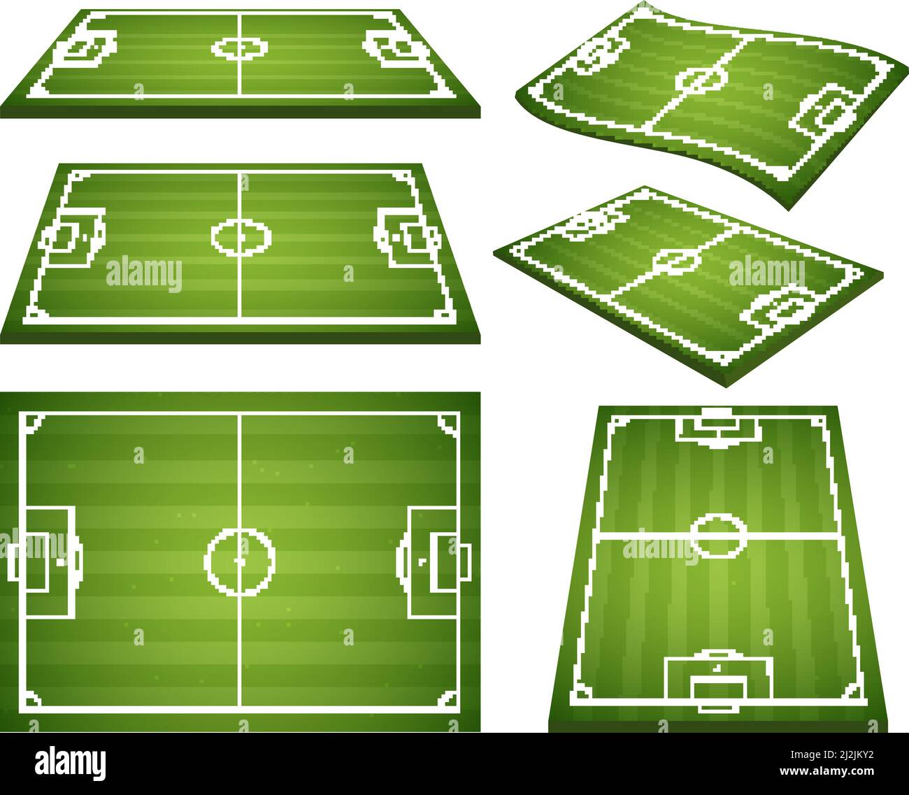 Set di campi da calcio verdi vuoti con consistenza d'erba. Illustrazione vettoriale. Illustrazione Vettoriale
