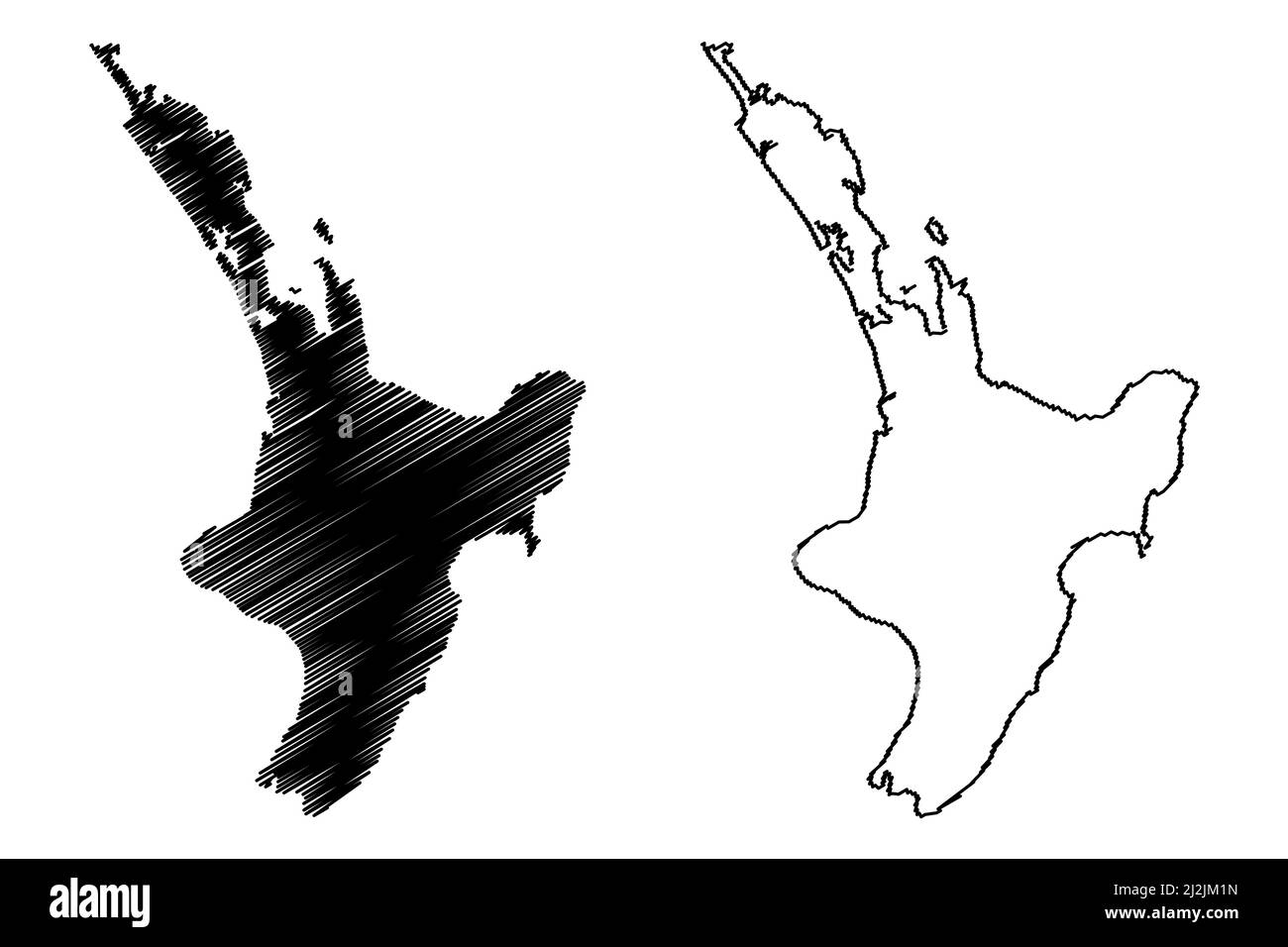 Illustrazione vettoriale della mappa dell'isola del Nord (Nuova Zelanda), schizzo della mappa te Ika-a-Maui Illustrazione Vettoriale