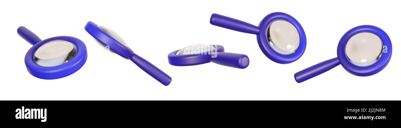 3d lente d'ingrandimento illustrazione di un'icona di tecnologia creativa minimale un simbolo con uno sfondo bianco pulito e moderno isolato. 3d rendering. Foto Stock