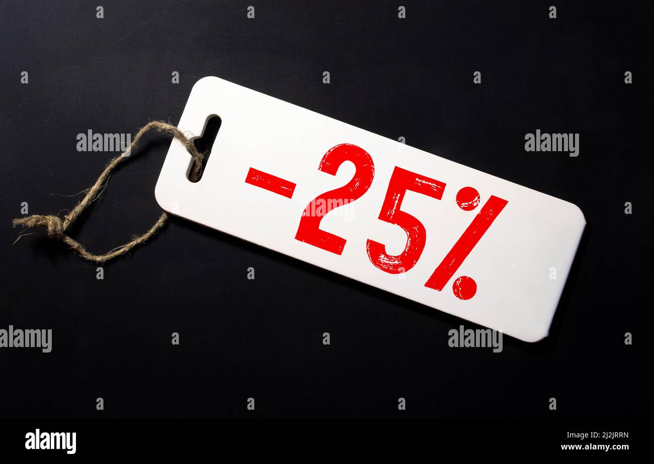 Adesivo sul banco -25 sconto sulle merci. Foto Stock